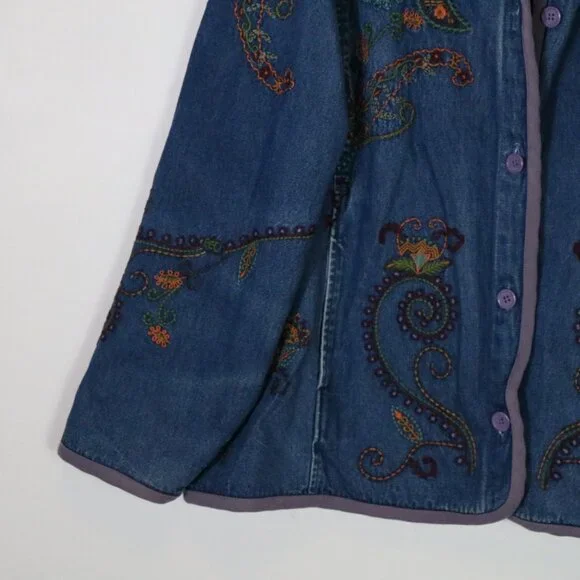 Vintage Denim Co Chore Jacket Womens XL Embroidered Paisley Boho Oversized Coat - Picture 3 of 6